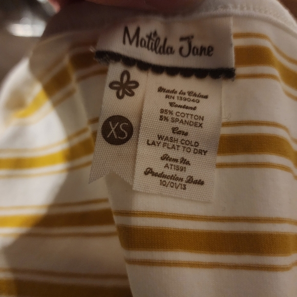 Matilda Jane Mustard Stripe Button Accent Top Size XS - Picture 9 of 13